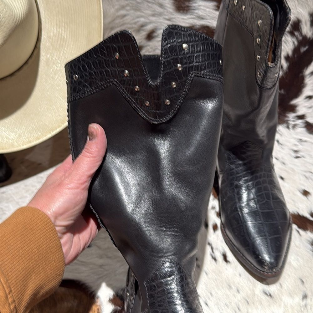 MARC ALPERT 100% LEATHER WESTERN STUDDED BOOTS BURNING MAN SIZE ‎ 8.5 T1 - Picture 6 of 12